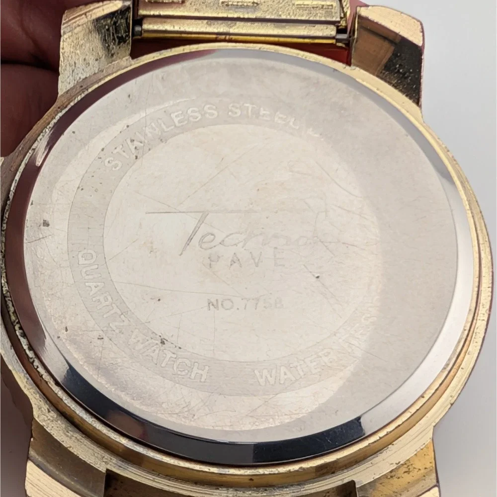 Techno Pave 7758 Men's 51mm Gold Tone Crystal Iced Bling Statement Quartz Watch